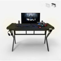 Gaming-schreibtisch 120x60cm Led Carbon Ergonomischer Kopfhörerhalter Sportbot Led 120 - Schwarz
