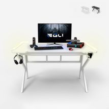 Gaming-schreibtisch 120x60cm Led Carbon Ergonomischer Kopfhörerhalter Sportbot Led 120 - Weiß
