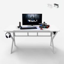 Ergonomischer Gaming 160x60cm-schreibtisch Carbon Mit Kabel Für Kopfhörer Und Getränkehalter Sportbot 160 - Weiß