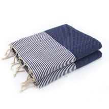 Ericeira xxl - fouta famiglia xxl nid d'abeille ericeira - rayure fine - 200X200 cm - Beach Towel - Bleujean - 200x200x1cm