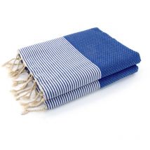 Ericeira xxl - fouta famiglia xxl nid d'abeille ericeira - rayure fine - 200X200 cm - Beach Towel - Bleugrec - 200x200x1cm