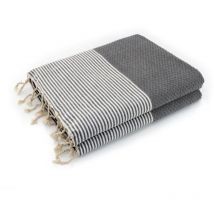 Ericeira xxl - fouta famiglia xxl nid d'abeille ericeira - rayure fine - 200X200 cm - Beach Towel - Grismoyen - 200x200x1cm