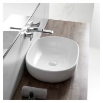 Vasque Poser Lavabo de salle de bain C ̈ramique Ovale Blanc - 60 x 42 x 15cm, ERI-WB-047