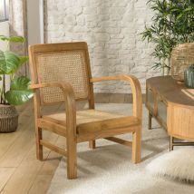 Macabane - eris - Fauteuil marron clair Mindi et cannage
