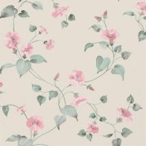 Erismann - Laura Pink Green Floral Wallpaper Flowers Botanical Feature Wall