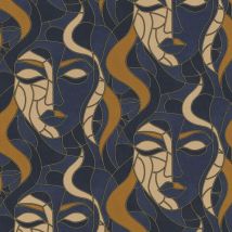 Navy Blue Mosaic Faces Wallpaper Modern Contemporary Abstract - Erismann