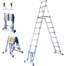 Teleskop-Trittleiter mit 11 Stufen EXTENDACT11, Teleskopleiter 3.2m+2.9m, faltbare Trittleiter, Stabilisator, Max. Arbeitshöhe 4.7m, 5 Jahre