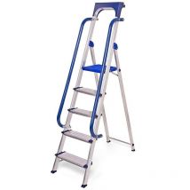Hoström - Escabeau 5 marches Secure pro, aluminium renforcé, sécurisé avec rampes, tablette porte-outils, hauteur plateforme 112cm, charge 150kg
