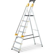 Hoström - Escabeau 7 marches duramp sécurisé avec rampes, tablette porte-outils, marchepied pliable aluminium, hauteur plateforme 140cm, garantie 5