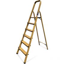 Escabeau Élégance Domestique 6 Marches (Hauteur d'accès au travail 3,20M), Marchepied, Fabriqué En Aluminium Finition bois (Chêne) - Keli