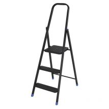 Selekta - Escabeau ménager pliable en acier noir 3 marches design First