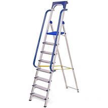 Hoström - Escabeau 8 marches Secure pro, aluminium renforcé, sécurisé avec rampes, tablette porte-outils, hauteur plateforme 182cm, charge 150kg