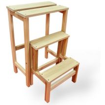 Escabeau Tabouret Marchepied 3 marches pliantes Bois massif 2en1