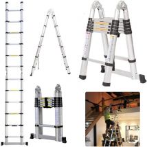 Escabeau télescopique multifonction en forme de a - 1,9 m + 1,9 m - En aluminium - Charge maximale : 150kg