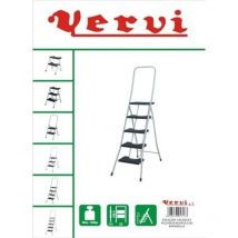 Escalera 5 peldaños blanca c/barandilla alta