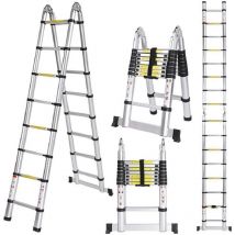 Escalera Plegable Aluminio, Escalera Telescópica Multifunción Carga Máxima 150 kg - 5m (2.5M+2.5M)