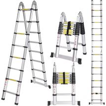 Escalera Telescópica Portátil y Plegable Escalera Retráctil de Aluminio Negro, Carga 150 Kg - 5M (2,5M + 2,5M)
