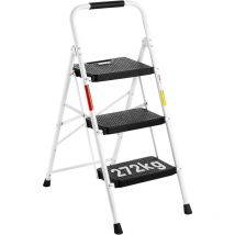 Escaleras Plegables de 3 Escalones, Capacidad de 272KG con Pedales Antideslizantes Anchos, Taburete Escaleras de Mano de Acero, Manubrio de Esponja