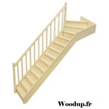 Levigne - Escalier 1/4 Tournant Haut En Sapin Avec Rampe Woodup.fr- Haut à Gauche Avec Contremarches 280 Cm