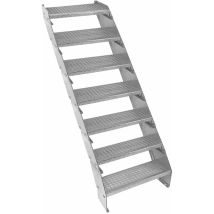 Escalier Caillebotis à 7 marches 600mm x 240 mm - Acier Galvanisé din 24537 - Hauteur totale 1400mm - Maille 20 x 25 mm - Résistant à la Corrosion en