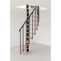 Handystairs - Escalier colimaçon Cadance - Diamètre 120 cm - Métal noir avec marches en hêtre - Main courante pvc noir