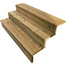Berlin Escalier extérieur bois 3 marches H 54cm L-140cm - avec contre marche