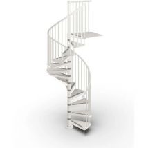 Matisère - Escalier colimaçon métal 10 marches - Hauteur à franchir 2.10 à 2.30m - Diamètre 140cm - Blanc - GAMIA140/BB-10