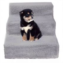 Escalier pour animaux de compagnie 45x35x30cm,Escalier pour chien chat avec housse en peluche 3 marches jusqu’à 30kg - Gris