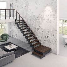 Escalier quart tournant 12 marches - Hauteur à franchir de 2.28 à 2.86m - Largeur 95 cm - Noyer et anthracite - COMPO95/L/NA-RH-12