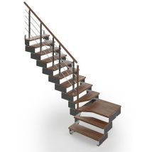 Escalier quart tournant 11 marches - Hauteur à franchir de 2.10 à 2.64m - Largeur 95 cm - Noyer et anthracite - COMPO95/L/NA-RH-11