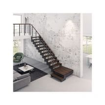 Escalier quart tournant 14 marches - Hauteur à franchir de 2.63 à 3.30m - Largeur 85 cm - Noyer et anthracite - COMPO85/L/NA-RH-14