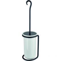 Metaform - Escobillero de pie de acero antracita y cerámica blanca para baño mod. Rebecca
