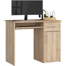 Abamihome - Escritorio de ordenador akord pin 90 cm 1 puerta 1 cajón frente en color Roble Sonoma 3 estantes 90x50x74 cm