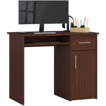 Akord - Escritorio de ordenador pin Wenge 90 cm 1 puerta 1 cajón Wenge 3 estantes 90x50x74 cm