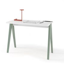 Herdasa - Escritorio 629 de la colección compás Blanco de melamina y patas de haya Verde, de .