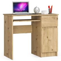 Akord - Escritorio de ordenador piksel Roble Artisan de 90 cm con lado derecho con puerta 1 cajón frente en color Roble Artisan 3 estantes de