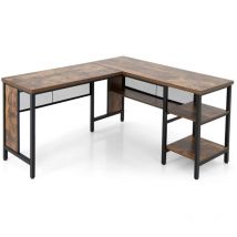 Helloshop26 - Escritorio esquinero en forma de l con tablero espacioso y 3 estantes que ahorran espacio marrón rústico 200007995