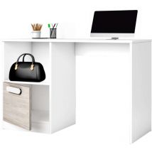 Ventamueblesonline - Mesa de Escritorio para Habitación Juvenil Estelle Estilo Nórdico en Color Blanco Mate y Roble Sahara con 1 Puertas y 1 Hueco de