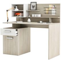 Casa Vital - Escritorio Malicia con Altillo y Cajón Roble Blanco Mate 122x123x60 cm