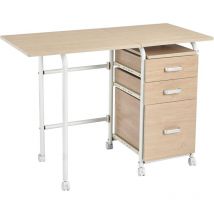 Costway - Escritorio Plegable para Ordenador Escritorio con 3 Cajones Removibles y Ruedas Bloqueables Mesa de Madera Moderna y Salva Espacio para
