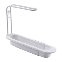 Coocheer - Escurreplatos ajustable con barra para toallas, cesta telescópica para colgar esponjas, ahorra espacio (color: blanco, tamaño: 25,5 x 36,9