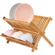 Escurridor de cocina de doble capa/estante para platos de bambú - 4226,535 cm