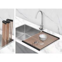 Andemen - Escurridor enrollable varilla cuadrada rosé brillo para fregadero 44x32