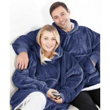 Country Club - Eskimo Oversized Sherpa Hoodie Sweatshirt Blanket Navy Reversible With Pockets