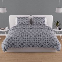 Parure housse de couette en coton 57 fils 240x220 cm esmeralda marine, par Soleil d'ocre