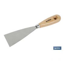 Espátula l-40mm. , Espátula con lámina fabricada en acero inoxidable de muy buena calidad y mango fabricado en madera. El mango está barnizado, es