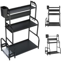 Especiero metálico con 6 ganchos para comedor y cocina, con soporte para utensilios y tabla de cortar, negro 38 x 22 x 60 cm