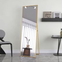 Rosahqnda - Espejo cuadrado de cuerpo entero de 20,86 x 63,77 pulgadas, con soporte ajustable, espejo de pie simple, marco de aluminio dorado, para