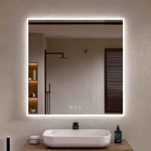 Bellobath – Badezimmerspiegel Mit Led-perimeter-licht, Verstellbares Licht In 3 Farben Und Intensität, Beschlagsicherung, Weißer Aluminiumrahmen – 70 