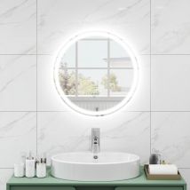 Warsione - Espejo de baño led con iluminación, Redondo, antivaho, Espejo de Pared Regulable con Interruptor táctil y función de Memoria, Espejo